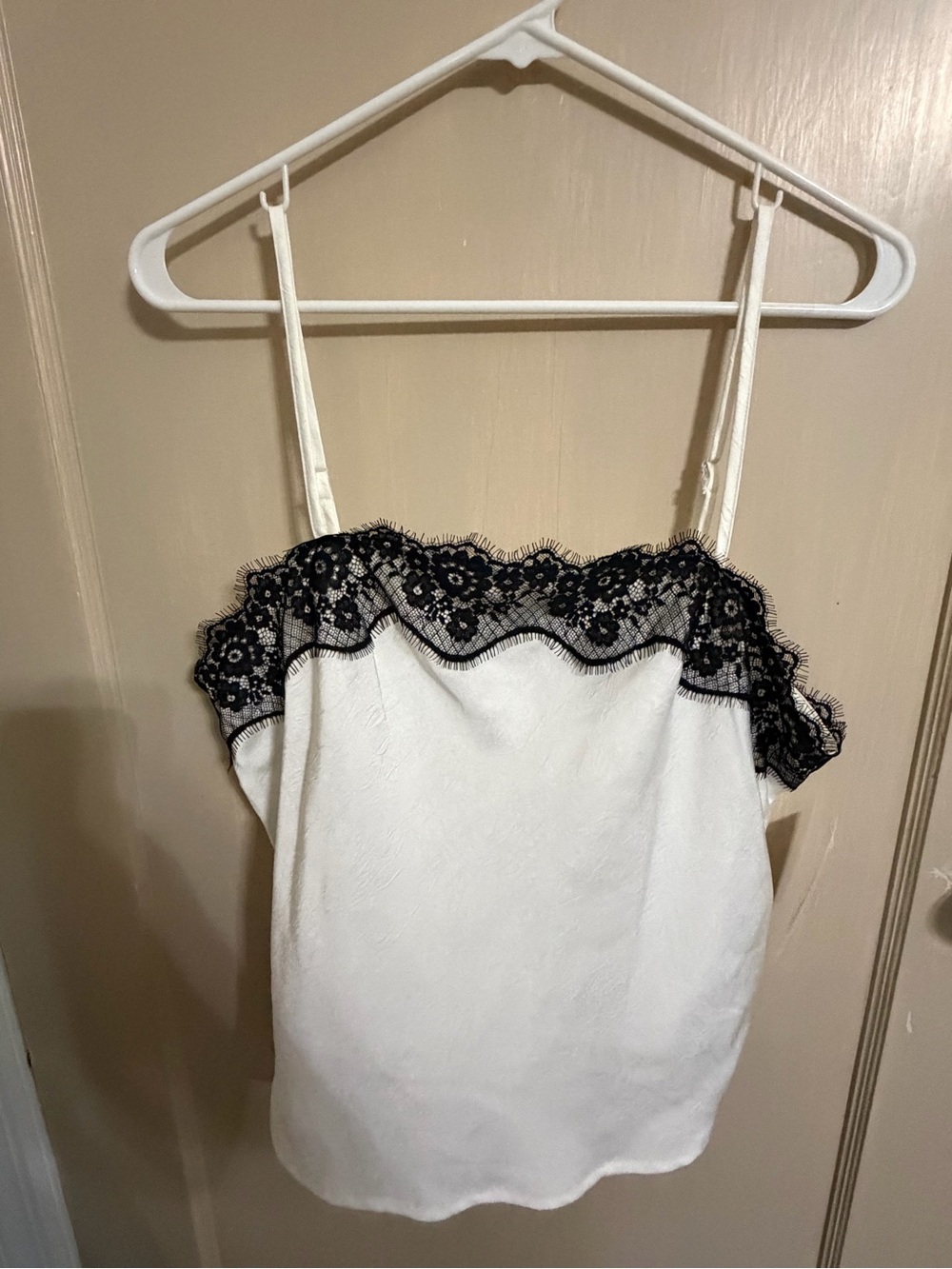a new day White Cami with Black Lace Trim